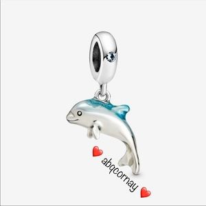 EUC Pandora 798947C01 Sterling Silver Shimmering Dolphin Dangle Charm-OBO